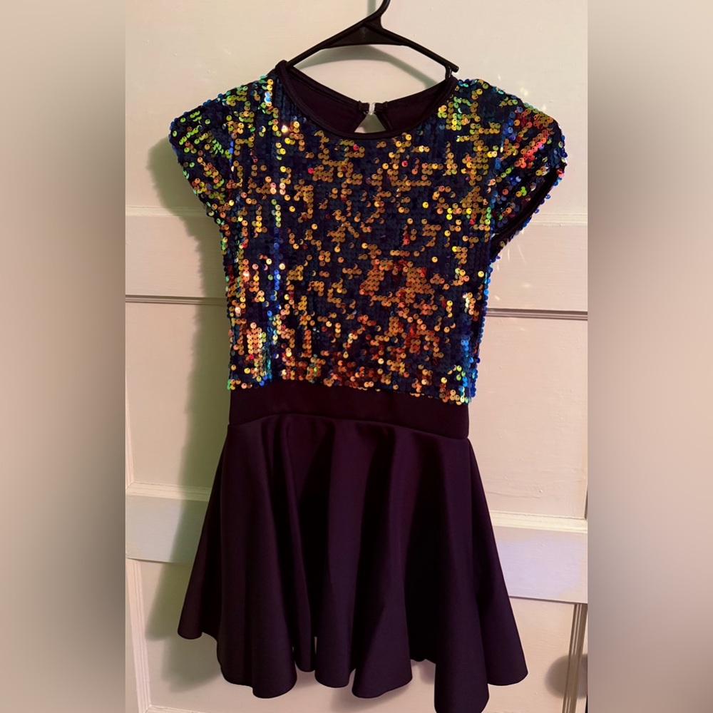 Black multi-color sequined leotard dance dress